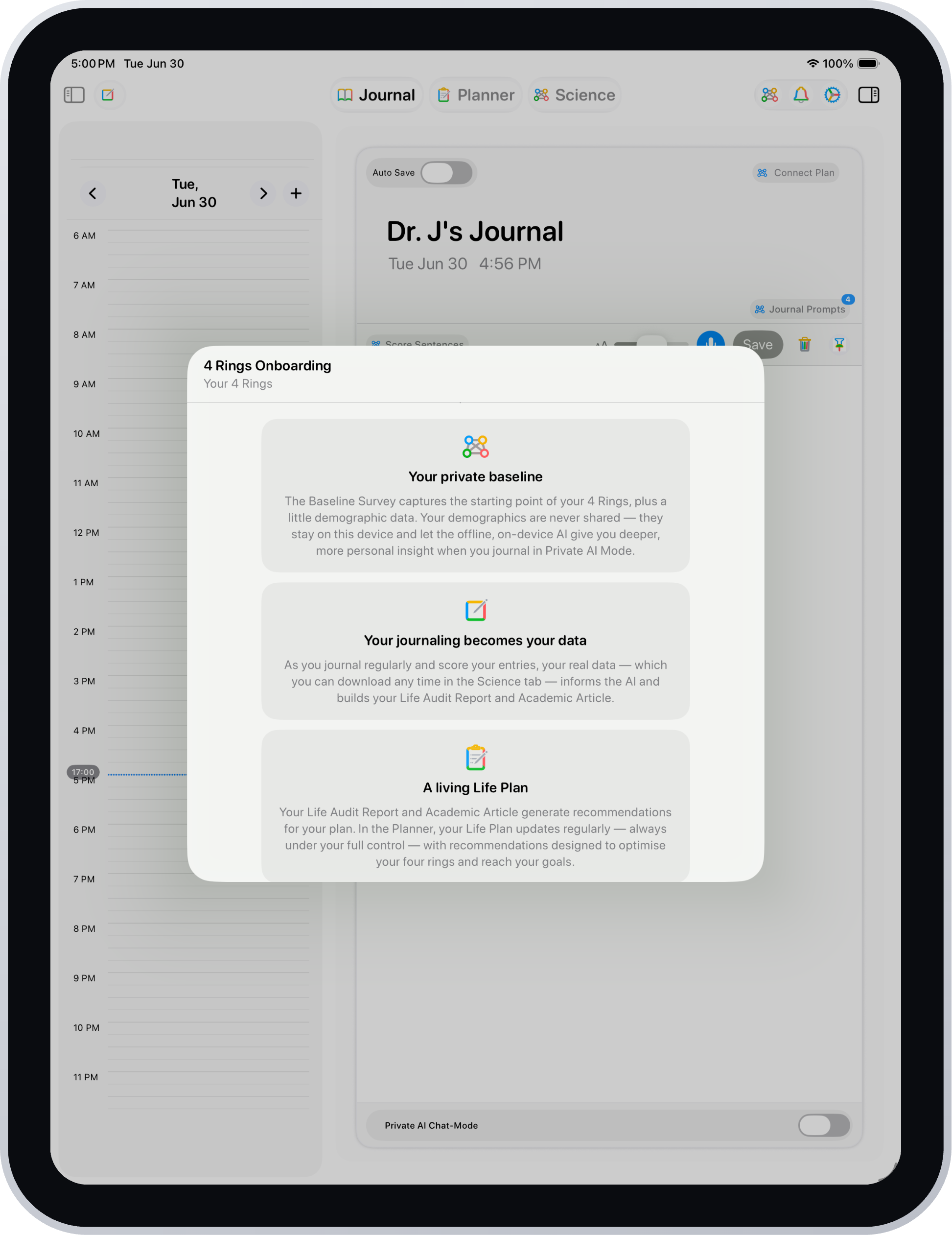 4 Rings onboarding on iPad.