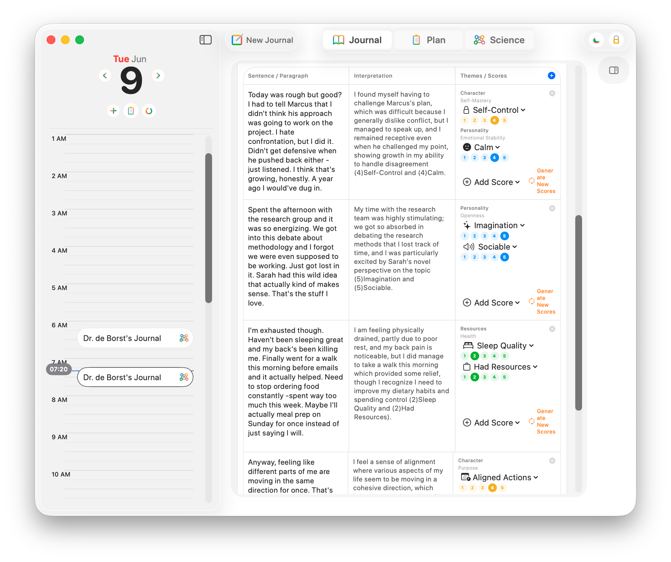 4 Rings on iPad — scoring a journal entry.